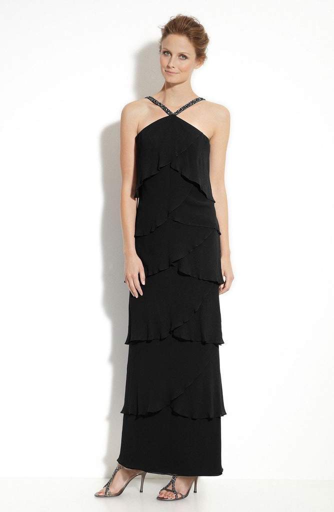 Long Layered Sheath Dress - Black
