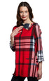 Dizzy Lizzie | Aspen Cowl Neck Tunic With Fringe And Button Neck In Red Yarndyed Flannel Plaid | Cloister Collection | TOPS