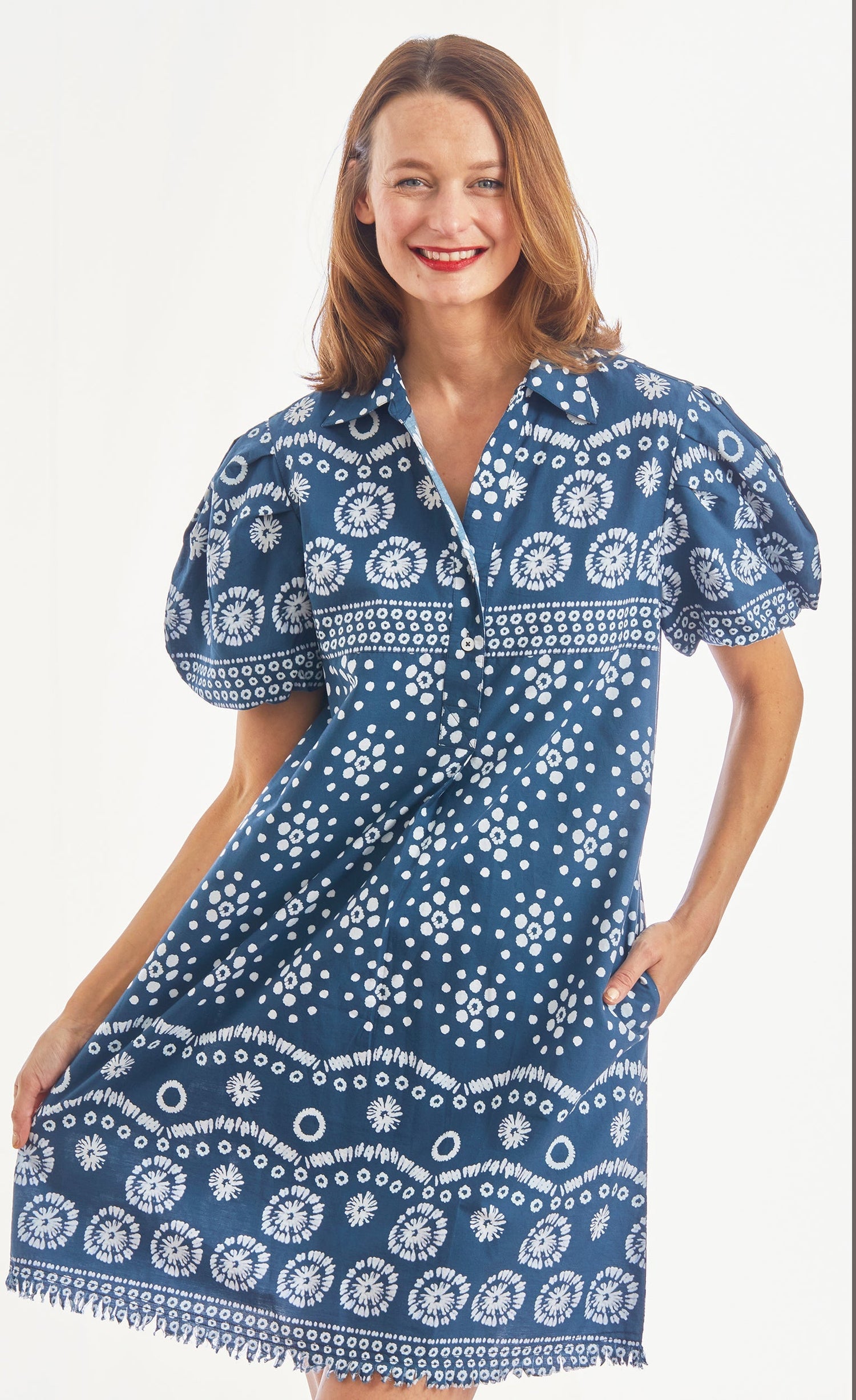 Dizzy Lizzie | Beaufort Dress Puff Sleeve Ikat Print | Cloister Collection | DRESSES