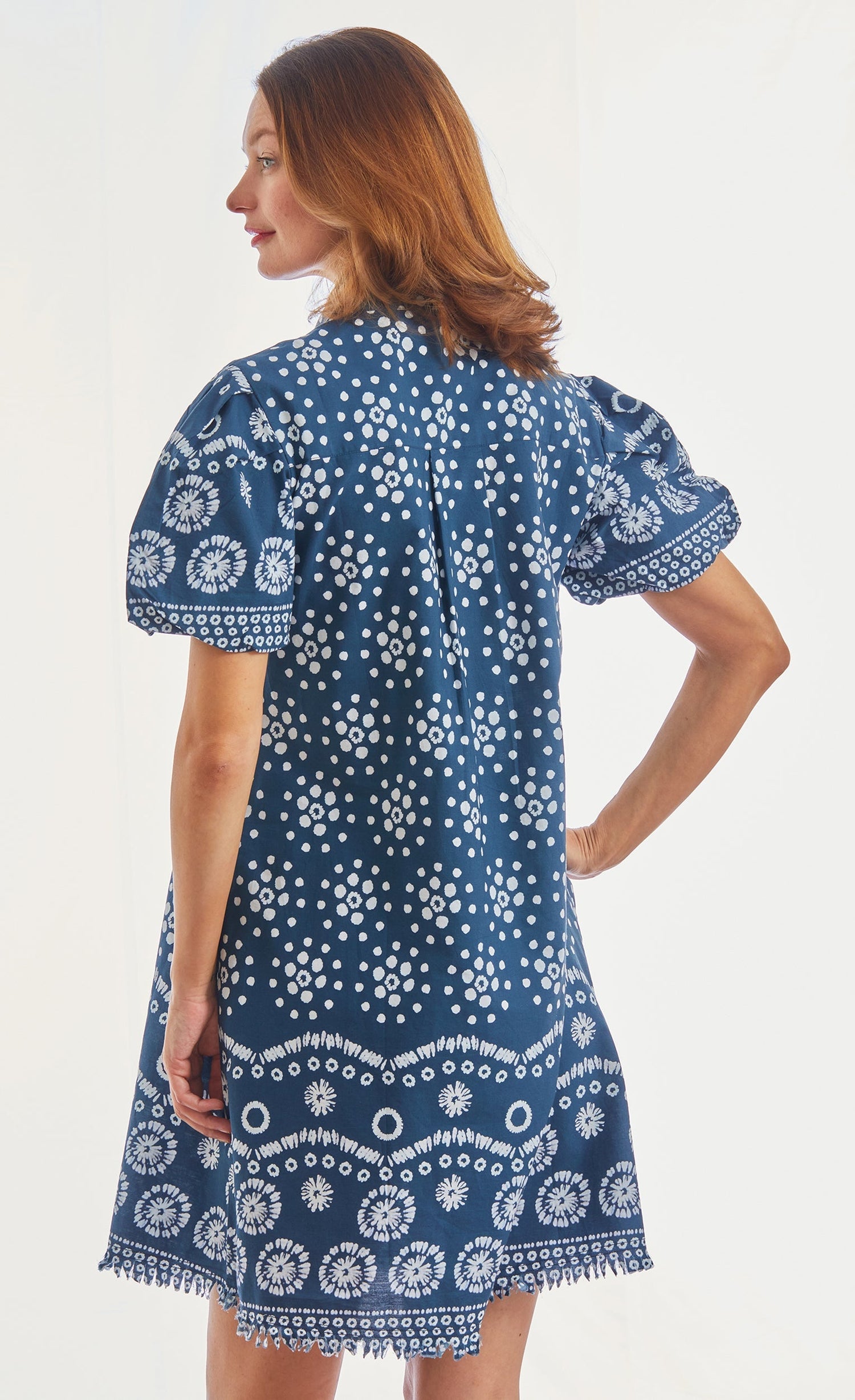 Dizzy Lizzie | Beaufort Dress Puff Sleeve Ikat Print | Cloister Collection | DRESSES