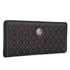 Black textured wallet with decorative button on a white background