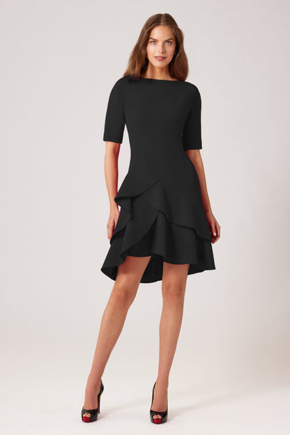 Teri Jon | Stretch Crepe Double Ruffle Hem Dress
