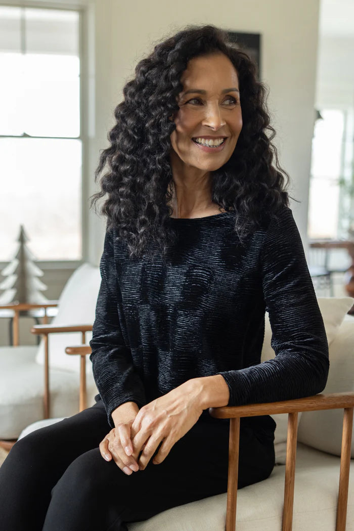 Crinkle Velvet Boatneck Top