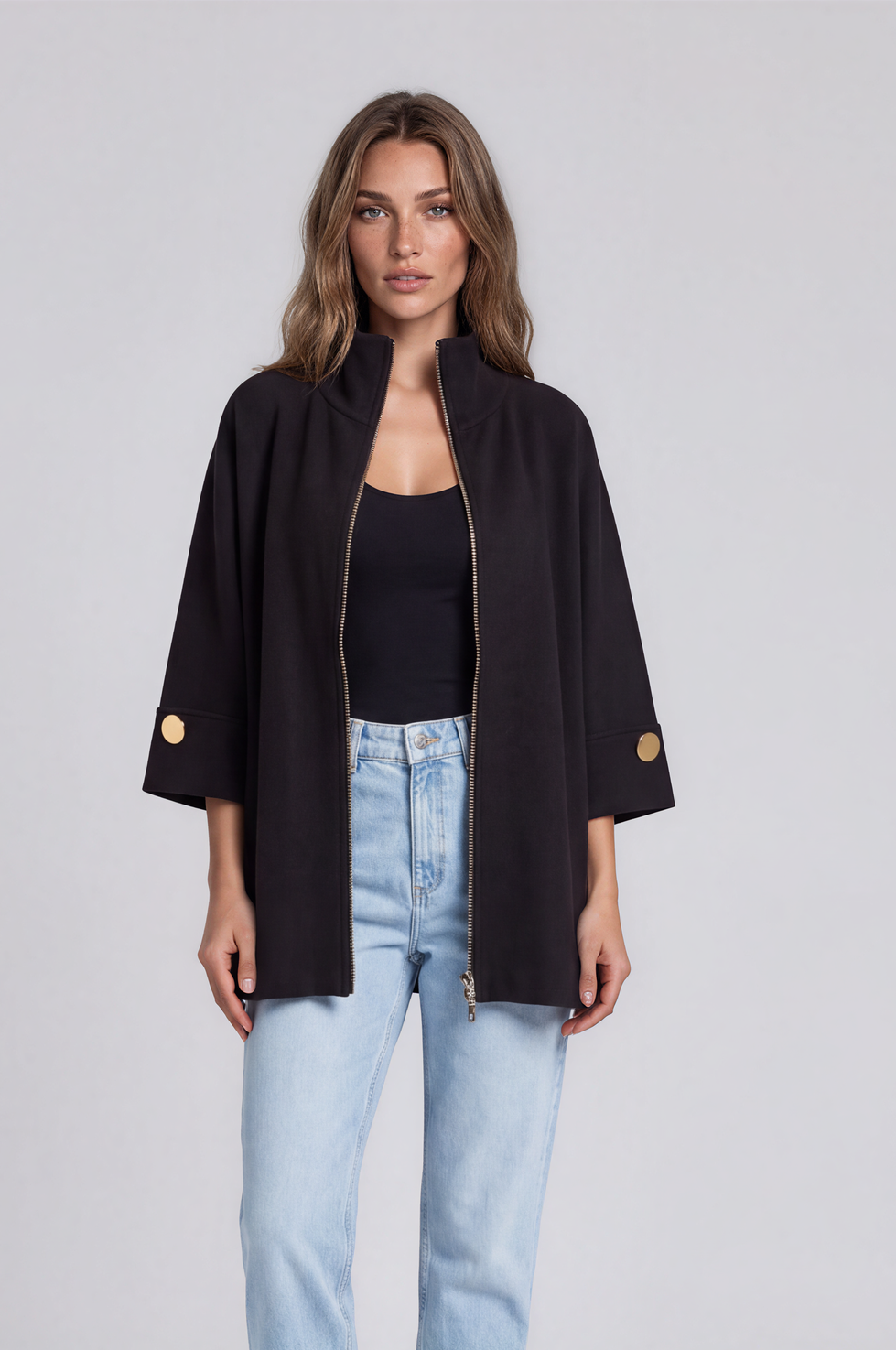 black  Crystal Trim Zip-Up Jacket 
