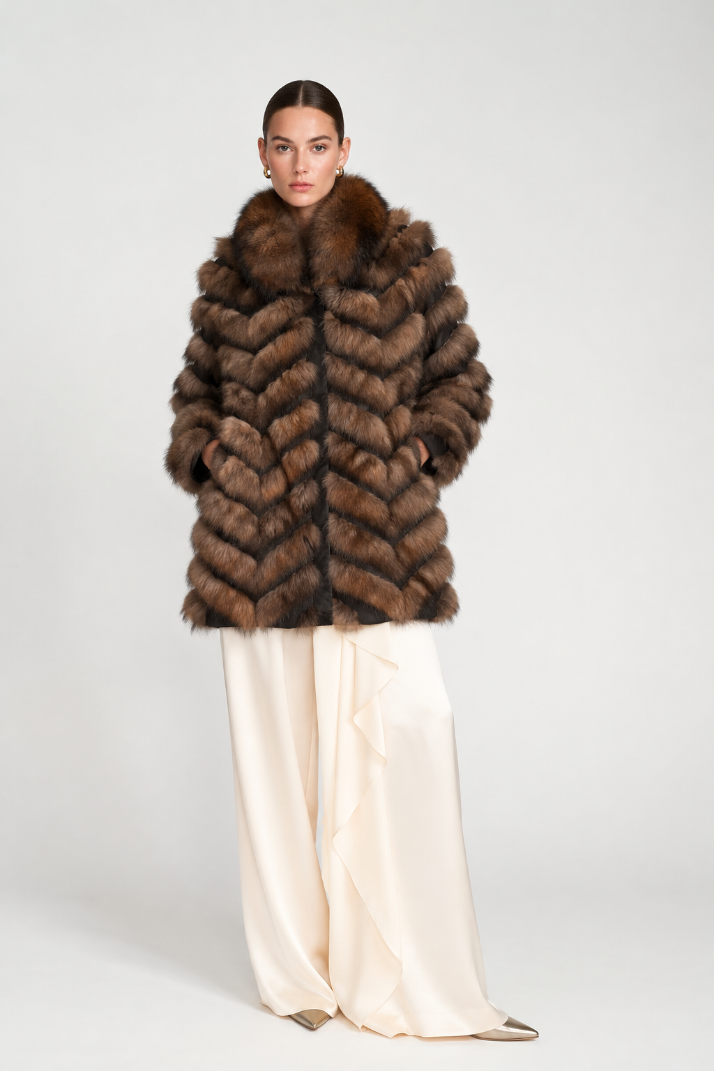 black and tan gradient  fur Reversible Silk to Fox Three Quarter Jacket  1