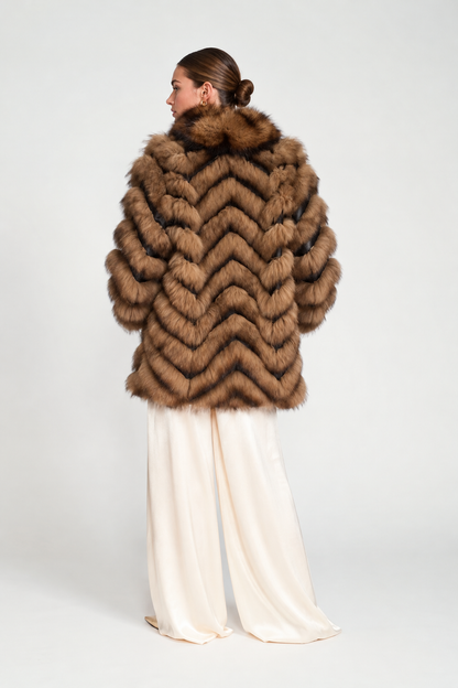 black and tan gradient  fur Reversible Silk to Fox Three Quarter Jacket  1