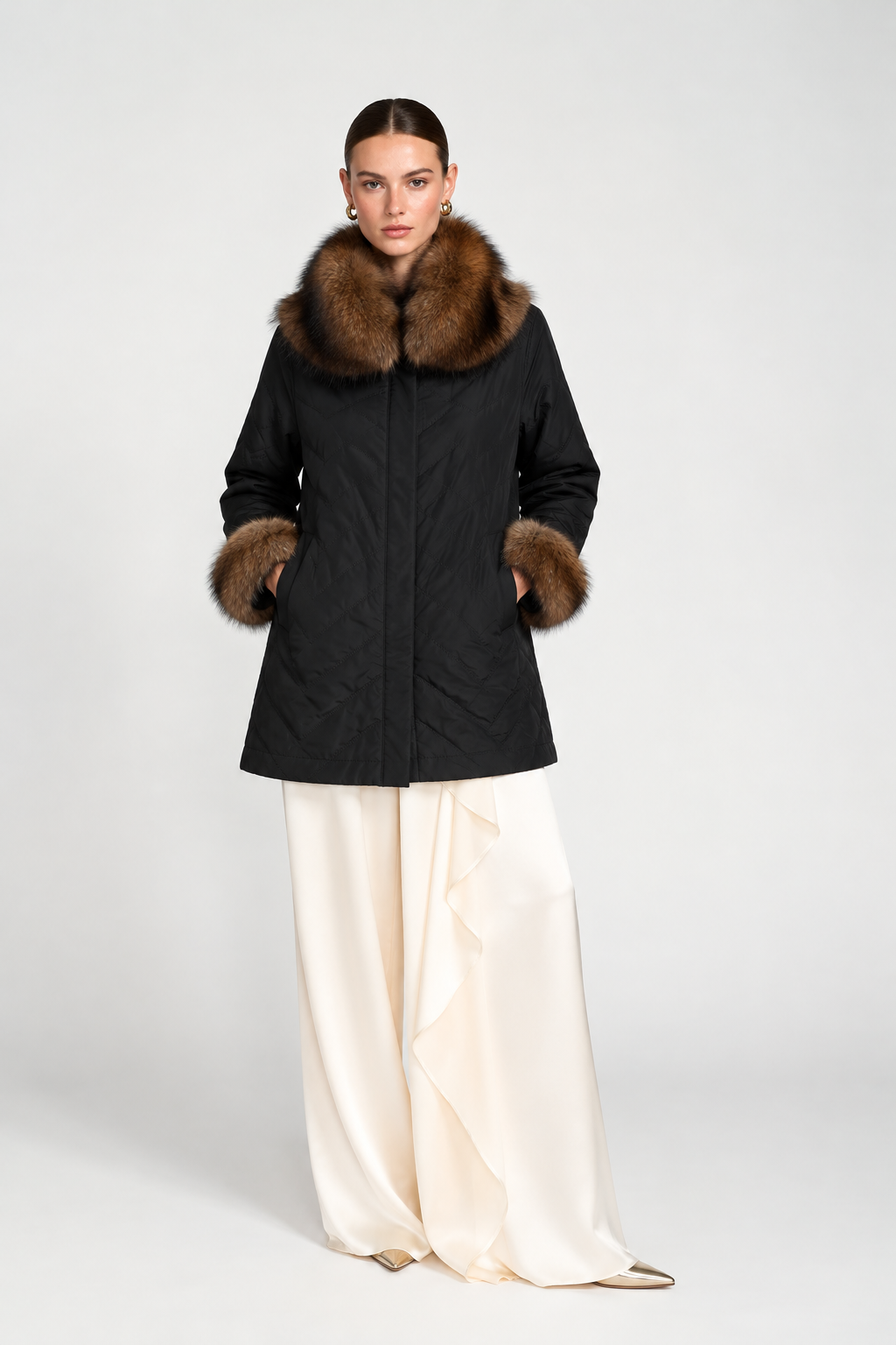 black and tan gradient  fur Reversible Silk to Fox Three Quarter Jacket  1