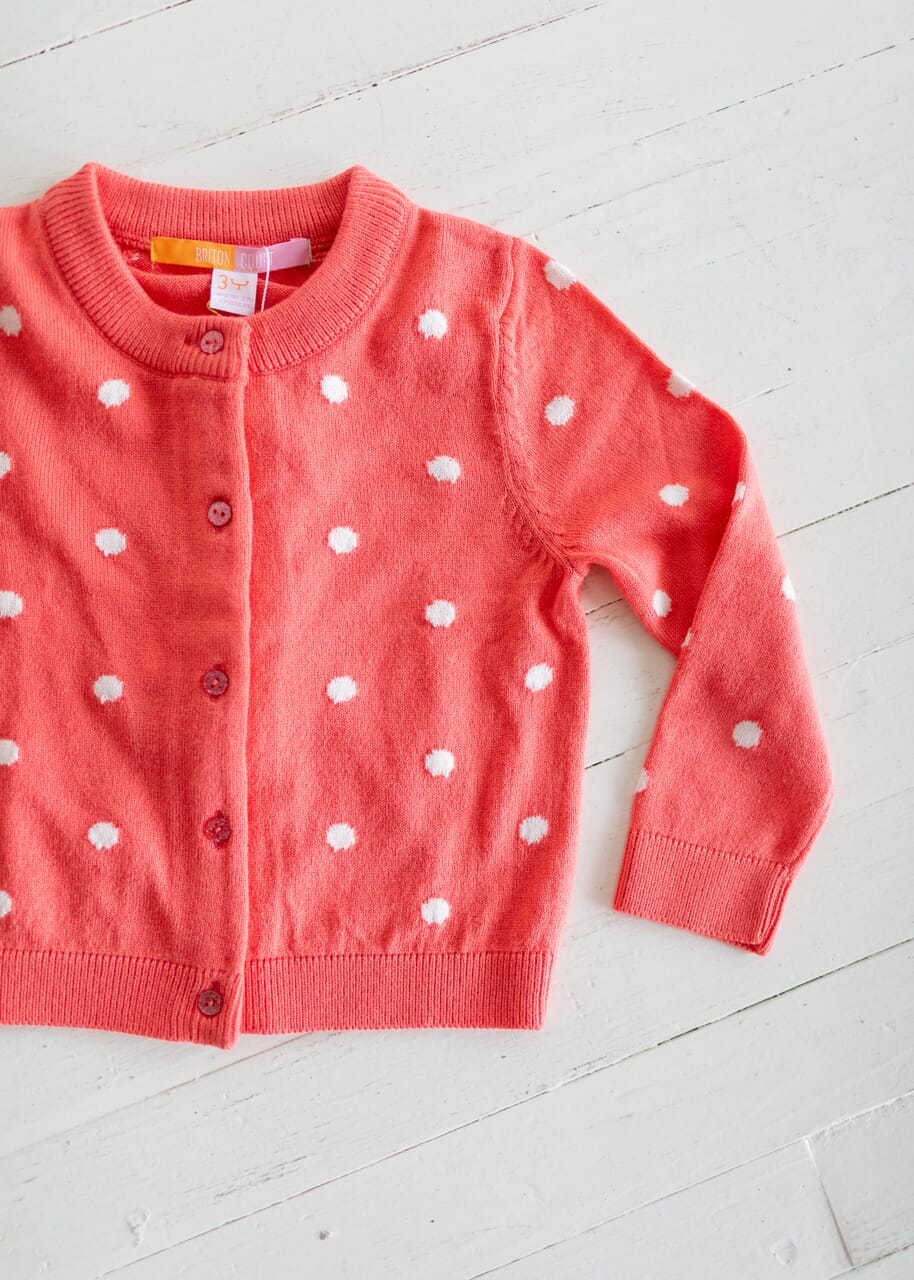 Briton Court | Girls Evelyn Cardigan- Pink Polka Dot