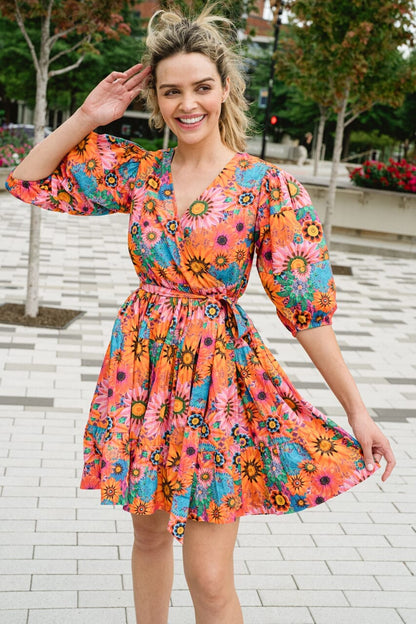 Briton Court | Chloe Mini Wrap Dress- Floral Bouquet - final sale