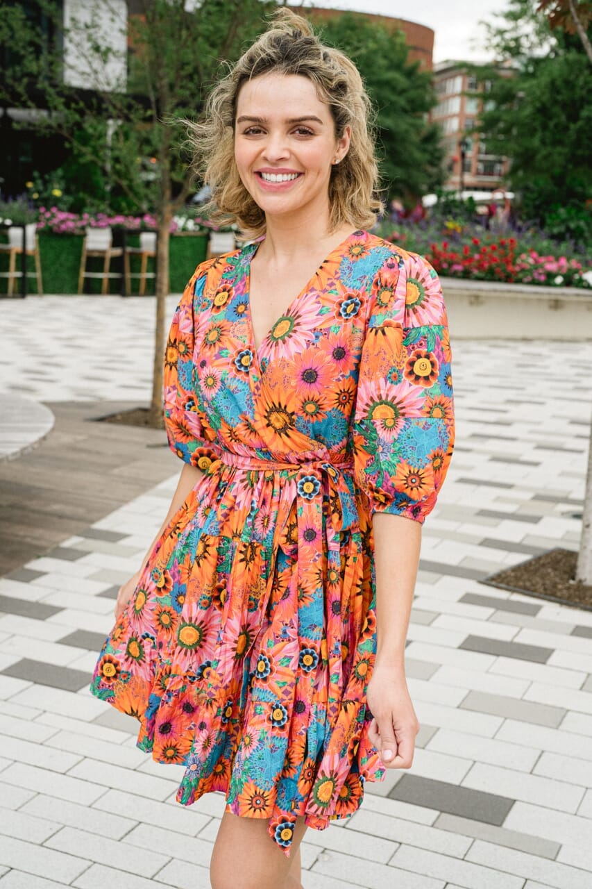 Briton Court | Chloe Mini Wrap Dress- Floral Bouquet - final sale