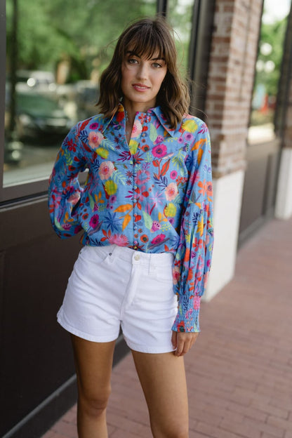 Briton Court | Samantha Top - Blue Botanical