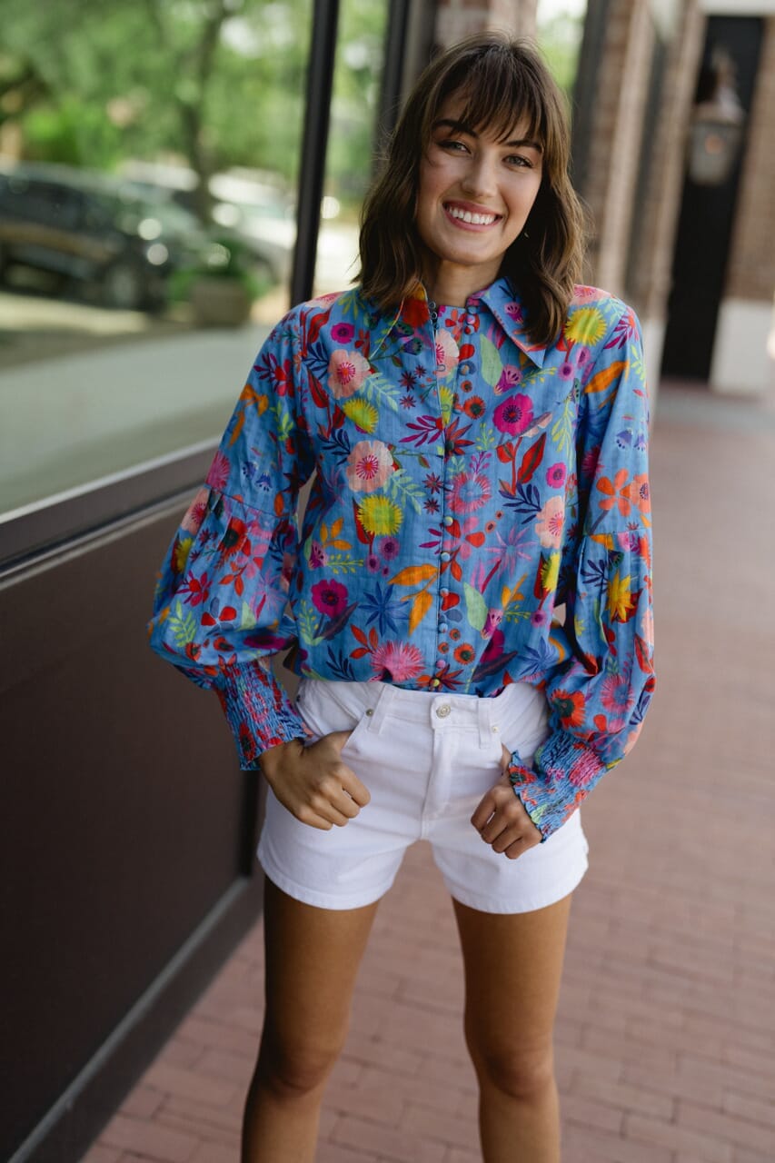 Briton Court | Samantha Top - Blue Botanical