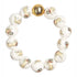 bulldog Georgia Beaded Bracelet  beaded stretch bracelet featuring white round beads printed with illustrations of bulldogs, accented by one metallic gold bead at the top.