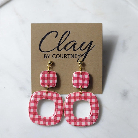 Red Gingham Earring