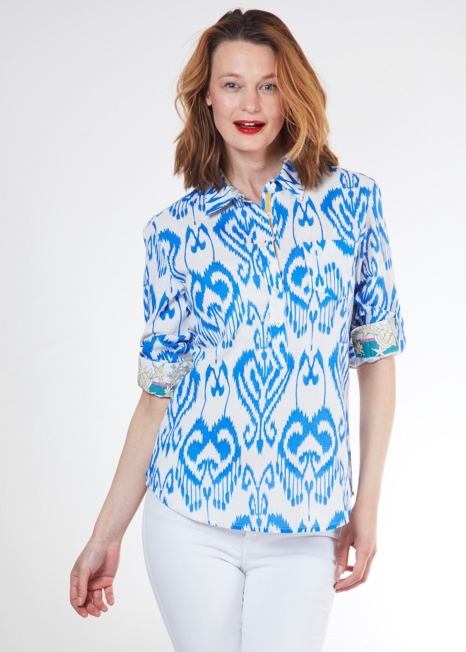 Dizzy Lizzie | Cannes Popover Blue White Ikat | Cloister Collection | SHIRT