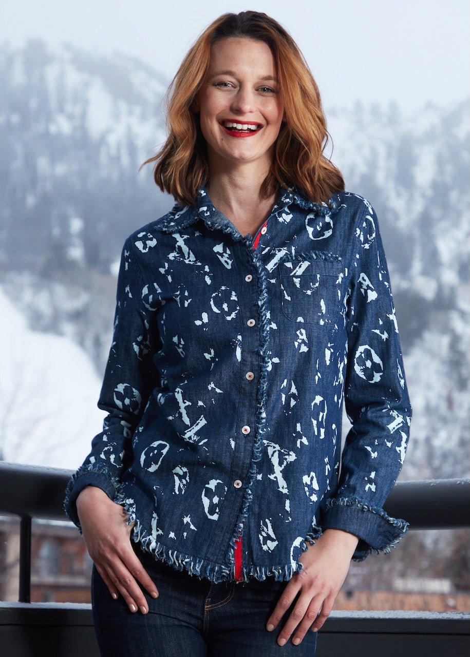Dizzy Lizzie | Cape Cod Blurred Letters In Denim | Cloister Collection | SHIRT