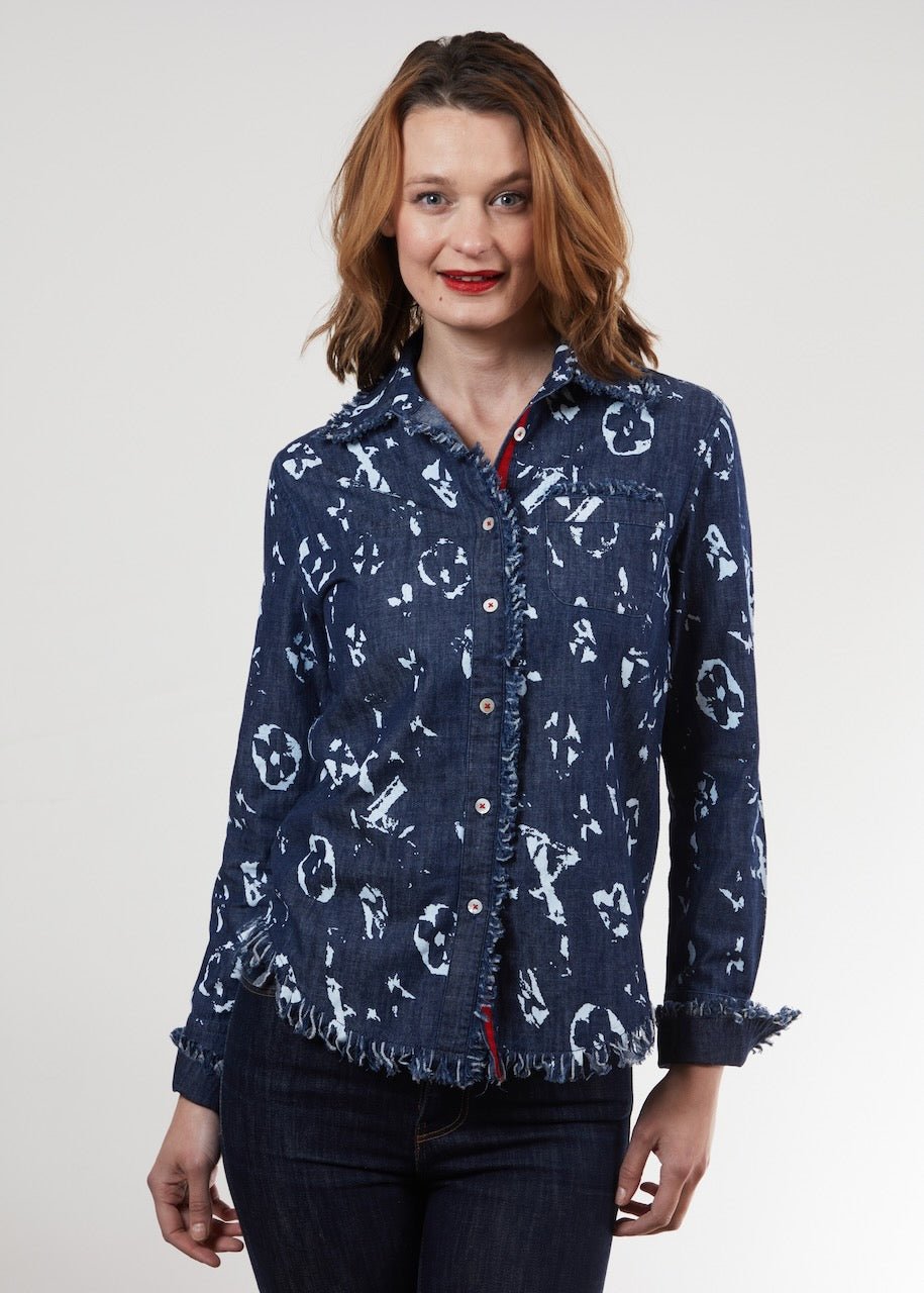 Dizzy Lizzie | Cape Cod Blurred Letters In Denim | Cloister Collection | SHIRT