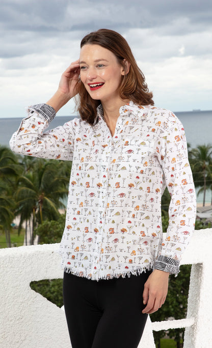 Dizzy Lizzie | Cape Cod Top Little Martinis And Snacks Print | Cloister Collection | TOPS