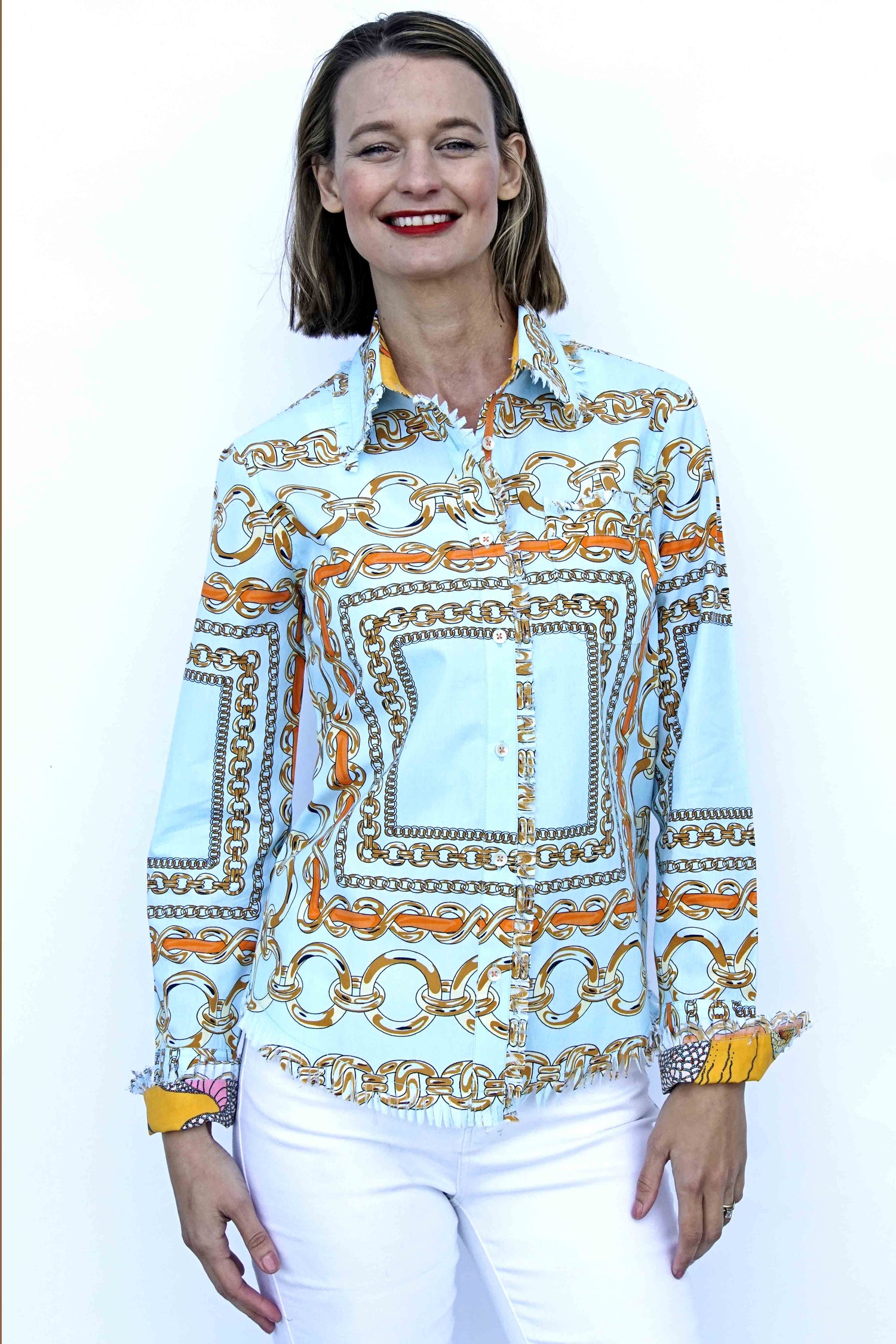 Dizzy Lizzie | Cape Cod Tunic, Aqua Ground W Orange Links | Cloister Collection | TUNIC