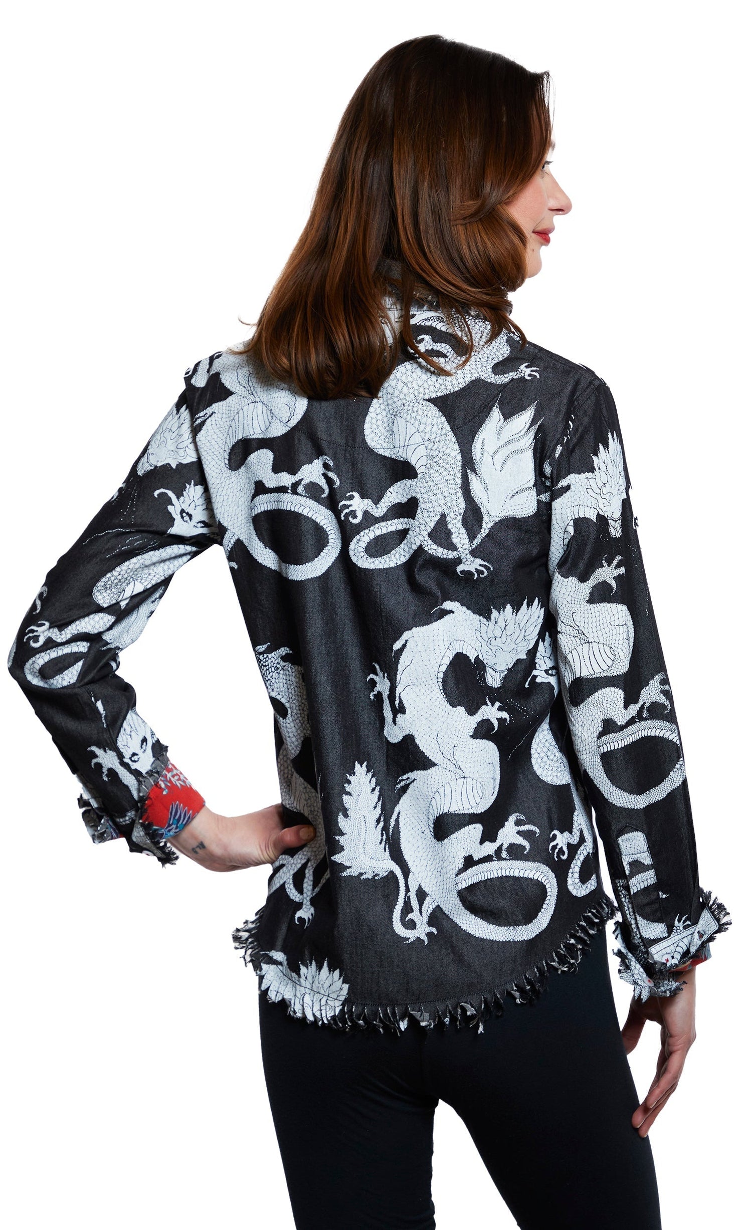 Dizzy - Lizzie | Cape Cod Tunic Black denim With White Dragons | Cloister Collection | TOPS