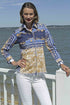 Dizzy Lizzie | Cape Cod Tunic Blue White Gold Shells and Blues Ocean Print | Cloister Collection | TUNIC