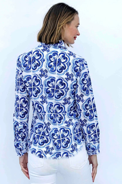 Dizzy Lizzie | Cape Cod Tunic Blue White Tile Print | Cloister Collection | TUNIC