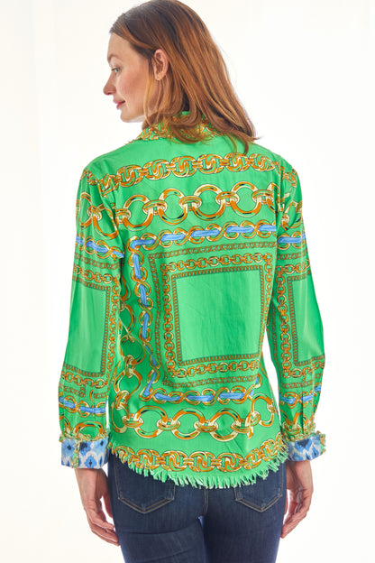 Dizzy Lizzie | Cape Cod Tunic Green Blue Links | Cloister Collection | SHIRT