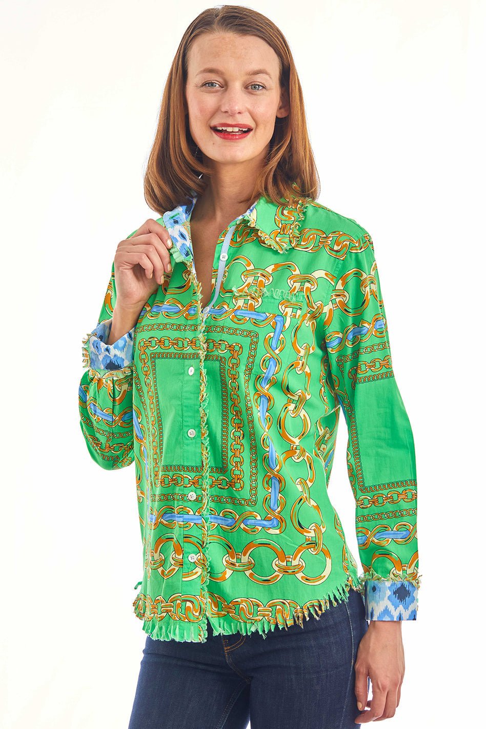 Dizzy Lizzie | Cape Cod Tunic Green Blue Links | Cloister Collection | SHIRT