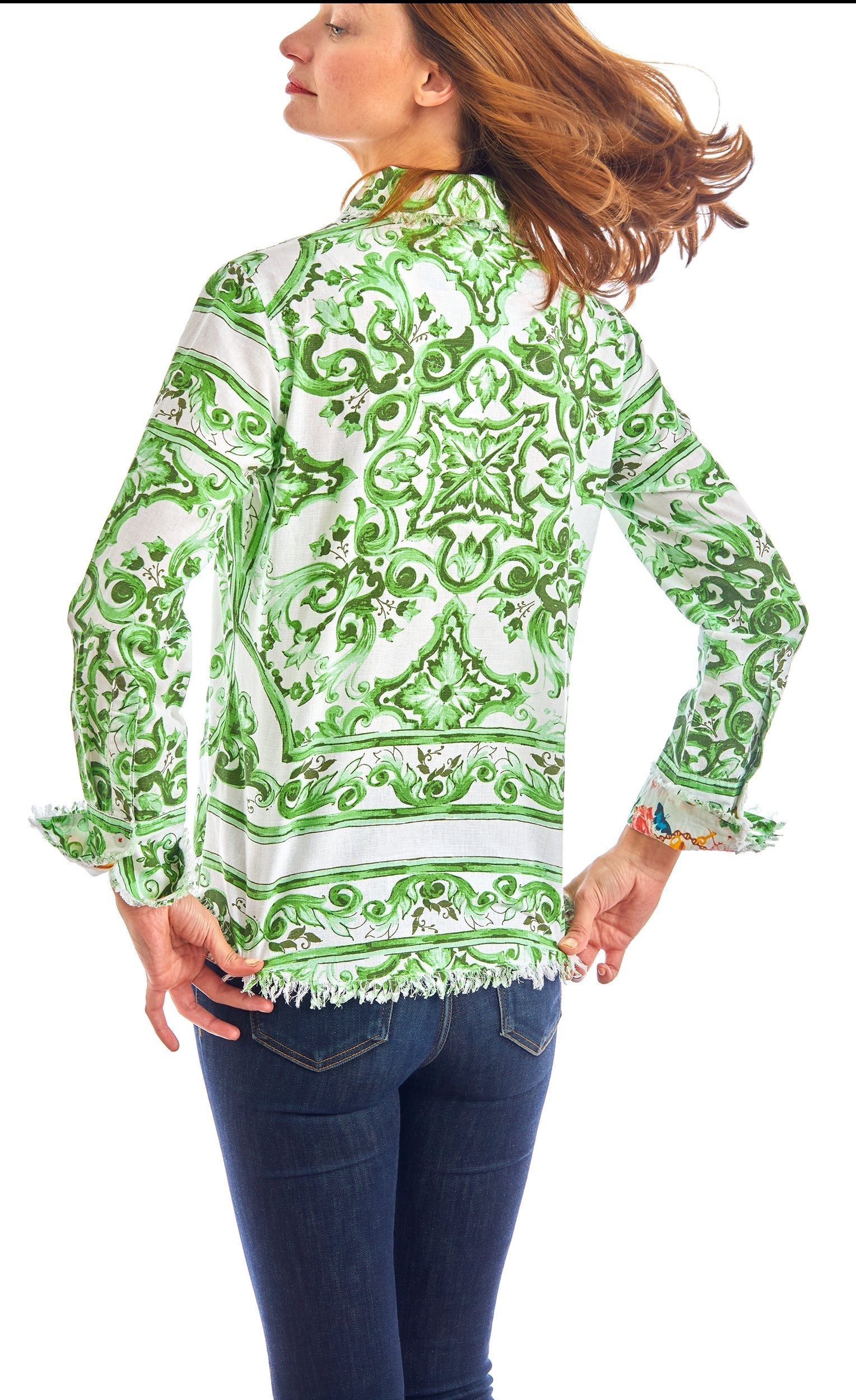 Dizzy Lizzie | Cape Cod Tunic Green White Tile Print | Cloister Collection | TUNIC