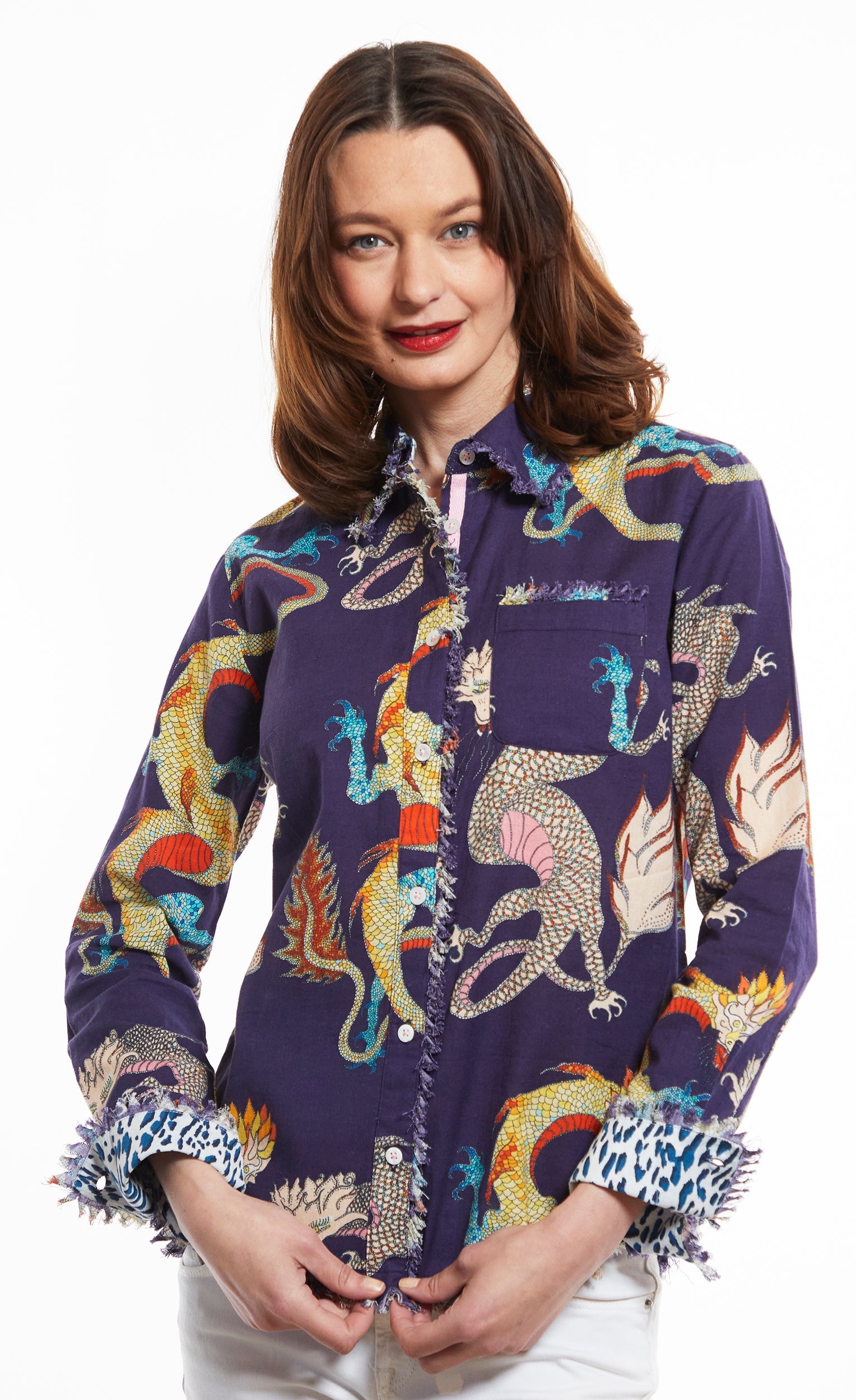 Dizzy - Lizzie | Cape Cod Tunic in Indigo with Dragons | Cloister Collection | TUNIC