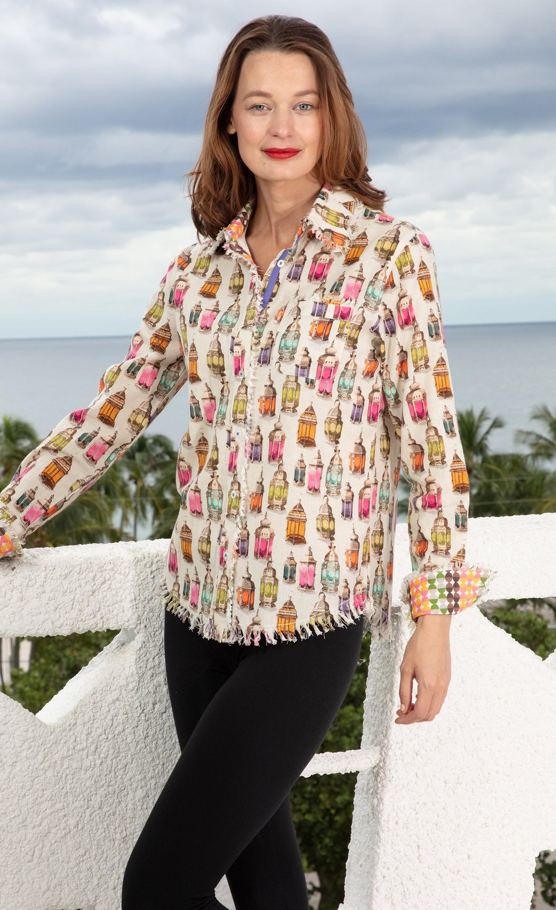 Dizzy Lizzie | Cape Cod Tunic Moroccan Lantern Print Linen Cotton | Cloister Collection | TOPS