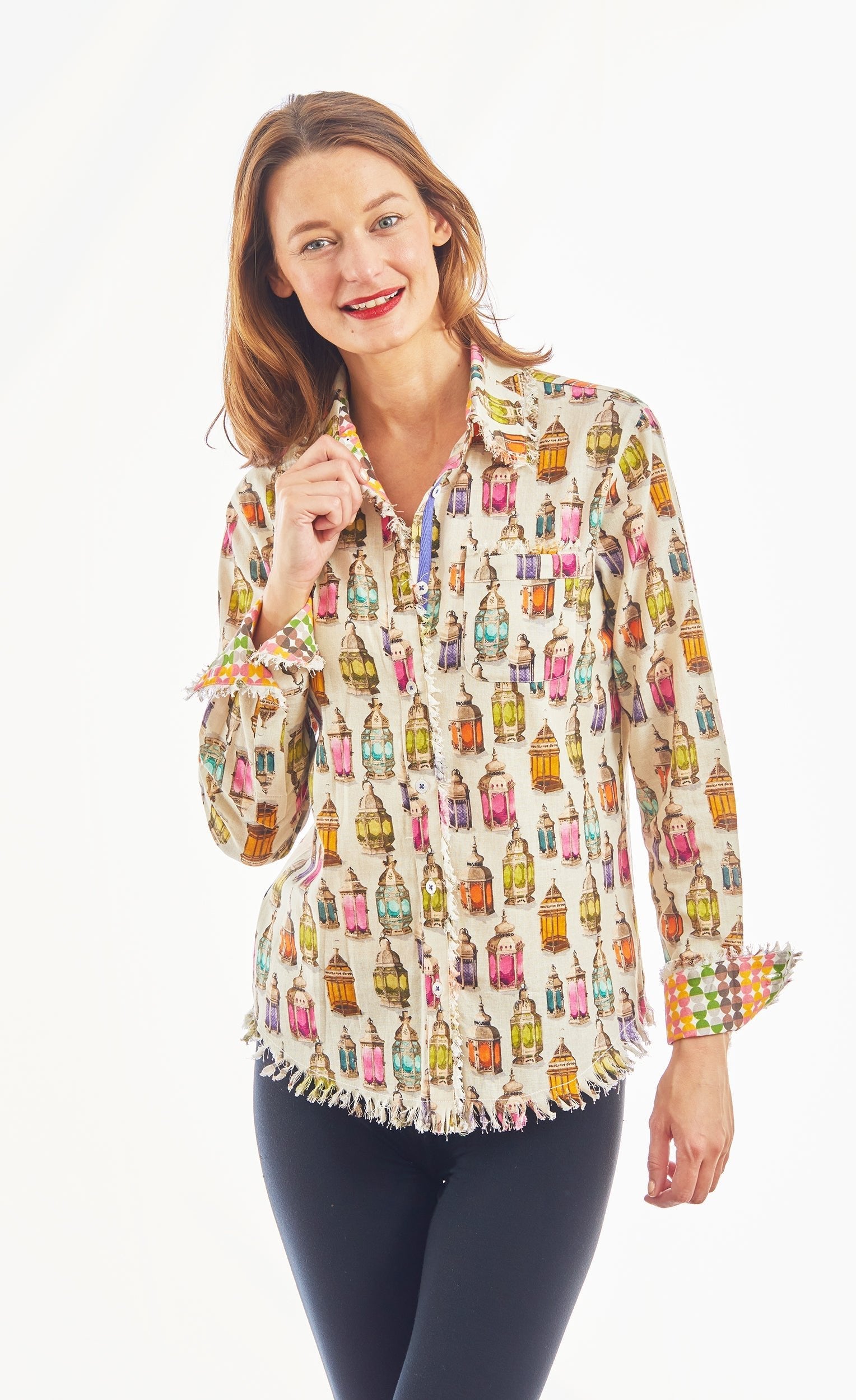 Dizzy Lizzie | Cape Cod Tunic Moroccan Lantern Print Linen Cotton | Cloister Collection | TOPS