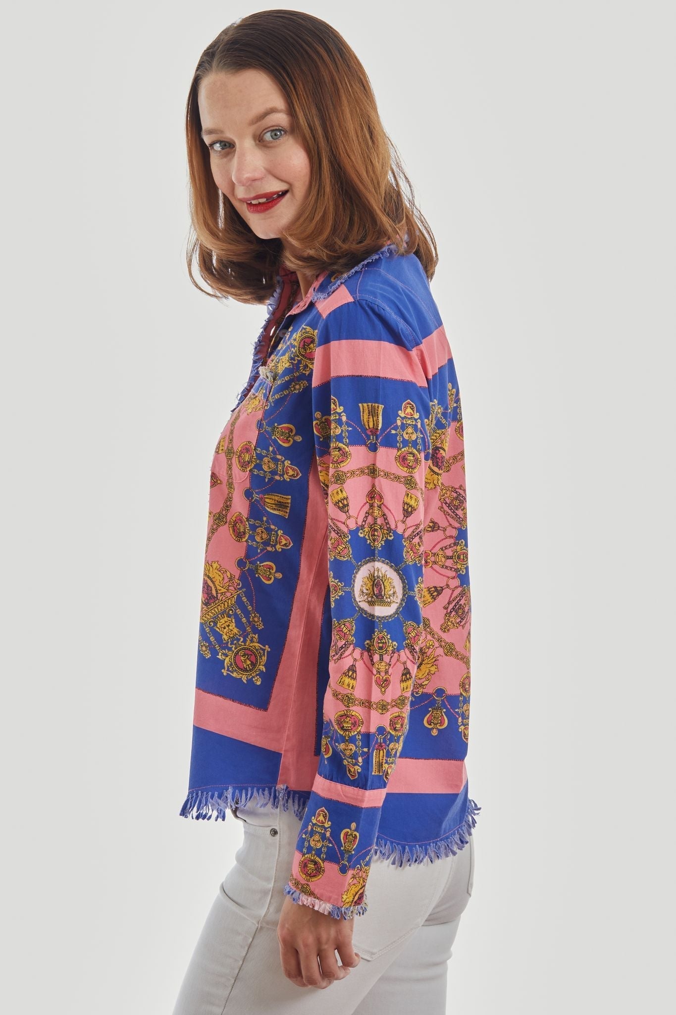 Dizzy Lizzie | Cape Cod Tunic Navy Pink with Gold Engineered | Cloister Collection | TUNIC