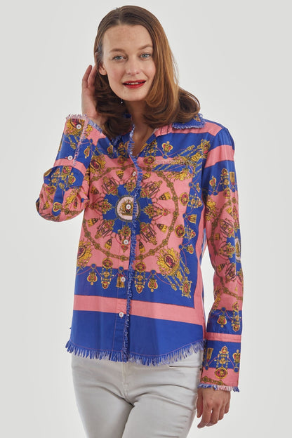 Dizzy Lizzie | Cape Cod Tunic Navy Pink with Gold Engineered | Cloister Collection | TUNIC