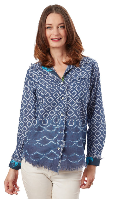 Dizzy - Lizzie | Cape Cod Tunic Navy White Ikat Print | Cloister Collection | TUNIC