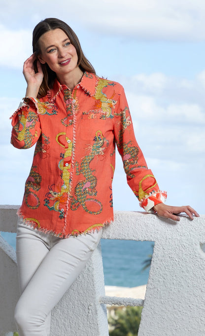 Dizzy - Lizzie | Cape Cod Tunic Orange Dragon Print | Cloister Collection | TUNIC