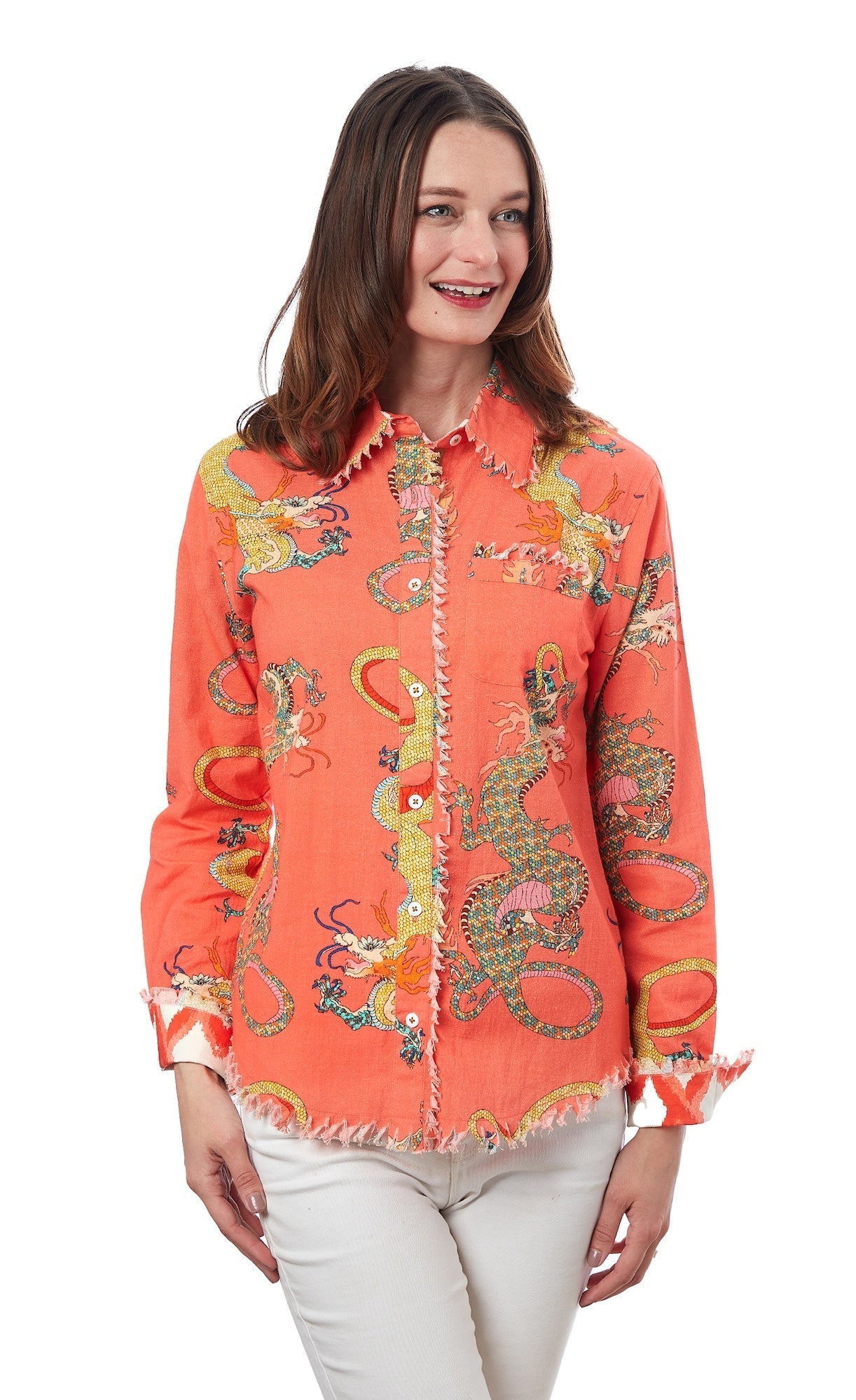 Dizzy - Lizzie | Cape Cod Tunic Orange Dragon Print | Cloister Collection | TUNIC