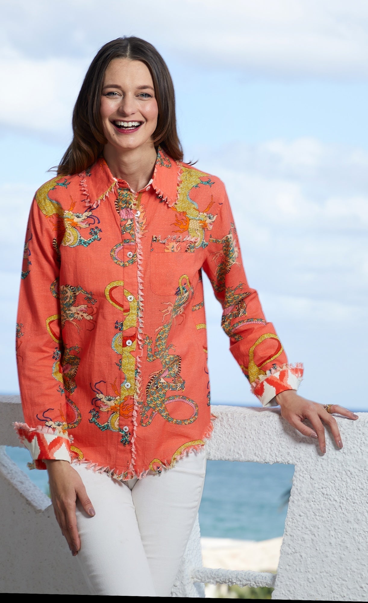 Dizzy - Lizzie | Cape Cod Tunic Orange Dragon Print | Cloister Collection | TUNIC