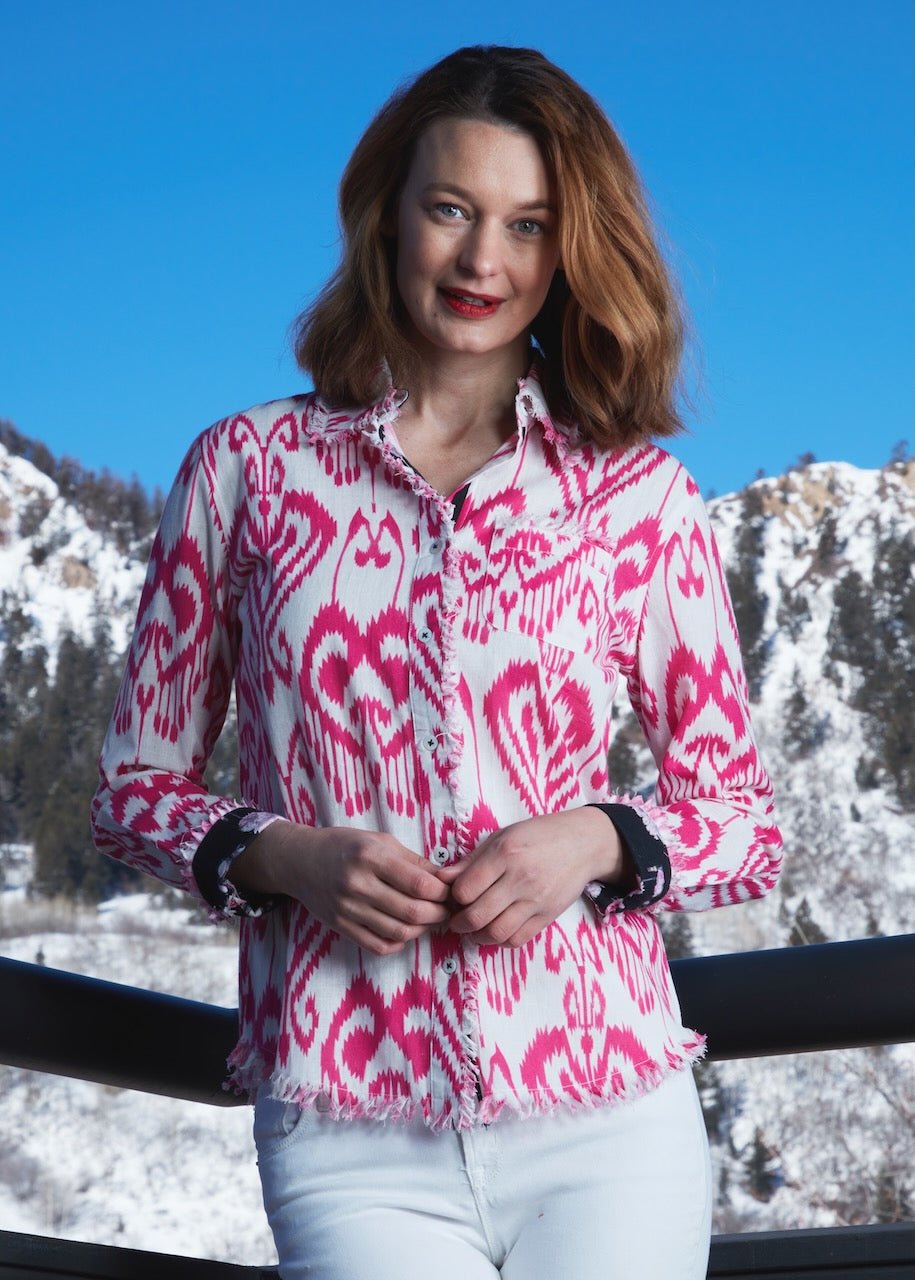 Dizzy Lizzie | Cape Cod Tunic Pink White Ikat | Cloister Collection | TUNIC