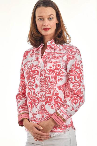 Dizzy Lizzie | Cape Cod Tunic Pink White Tile Print | Cloister Collection | SHIRT