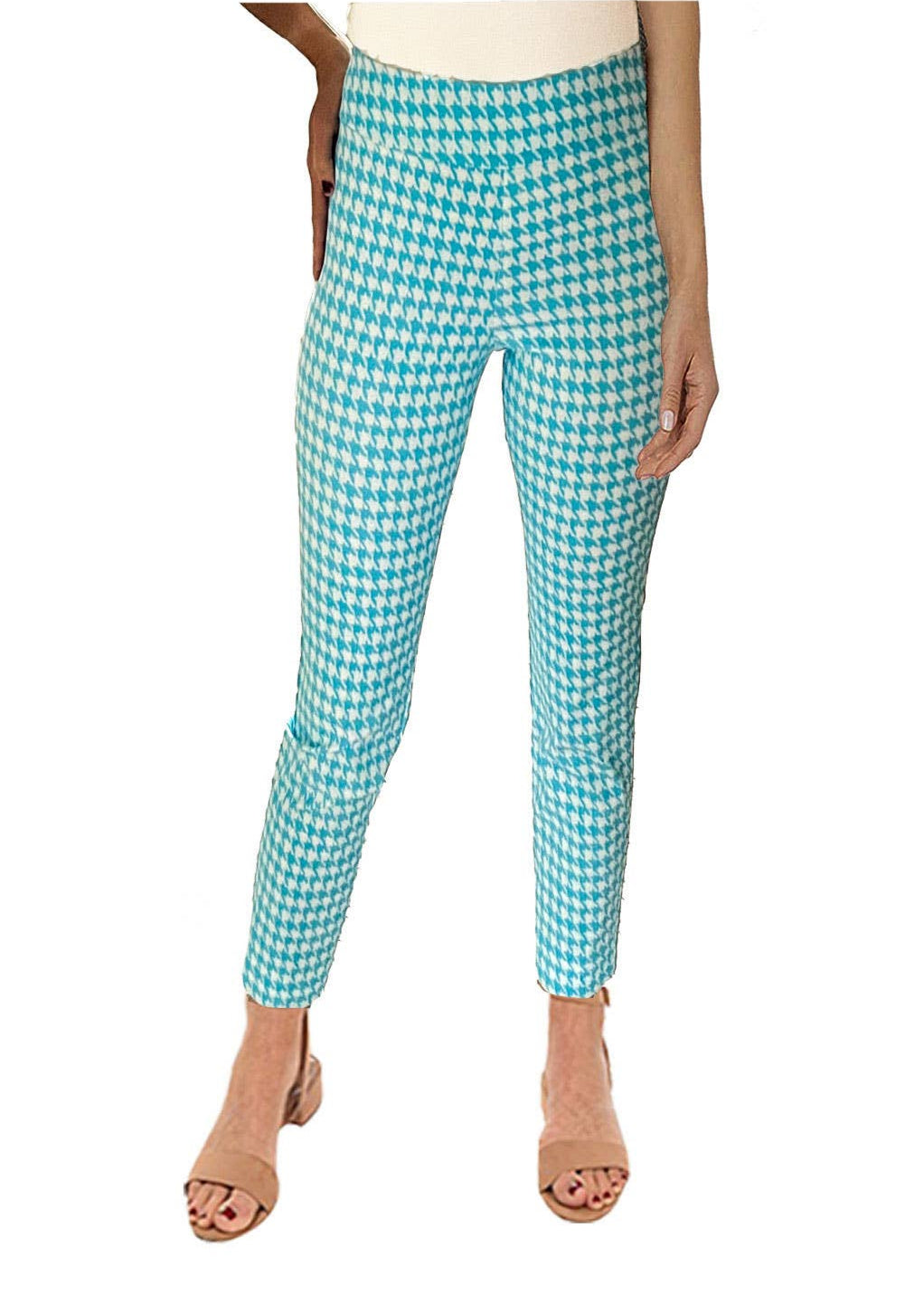 Krazy Larry P507 Pull on Pant - Turquoise Mini Houndstooth