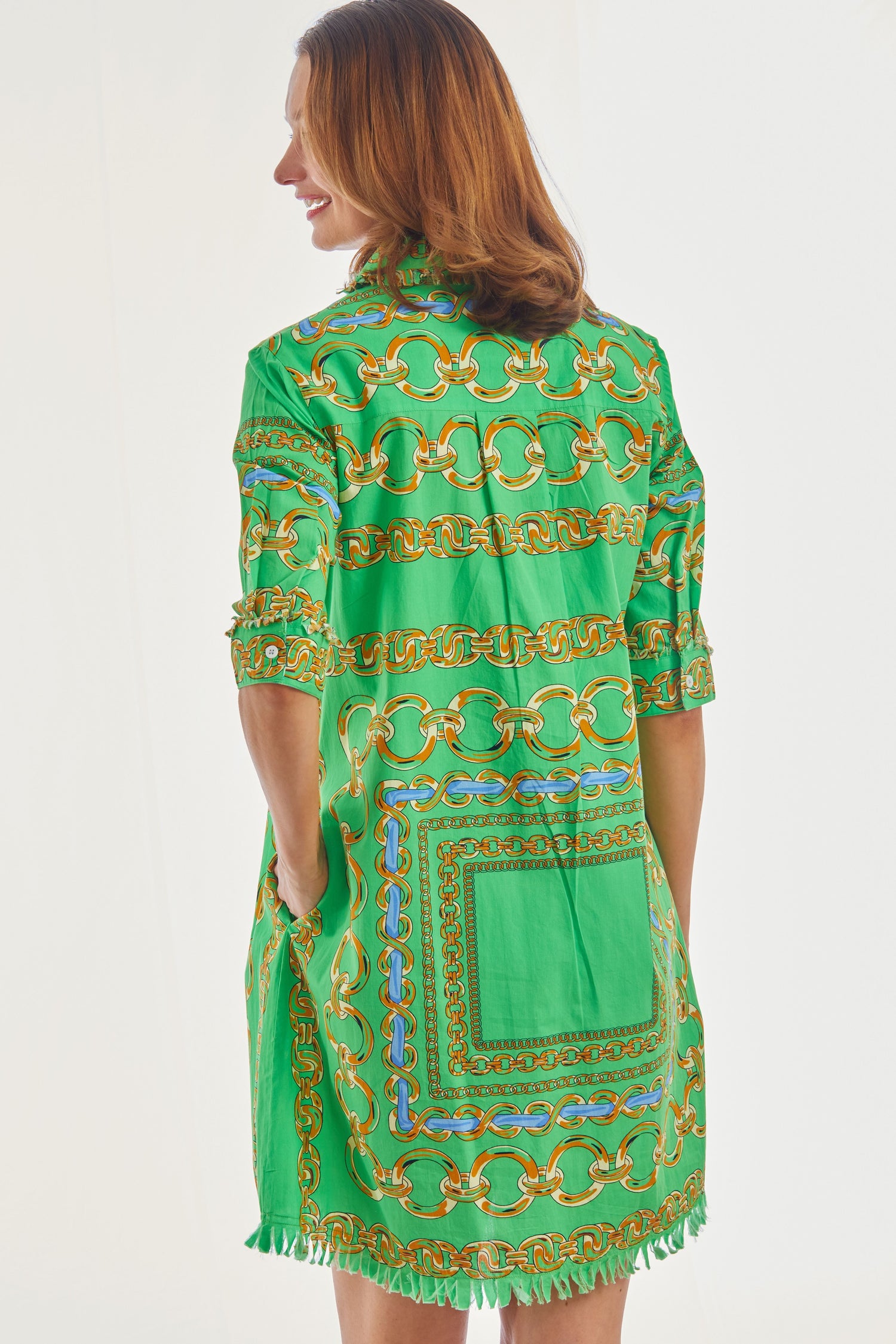 Dizzy Lizzie | Chatham Dress Green Blue Link Print | Cloister Collection | DRESSES