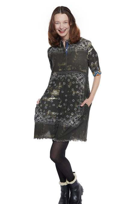 Dizzy Lizzie | Chatham Dress Olive Green Bandana Print | Cloister Collection | DRESSES