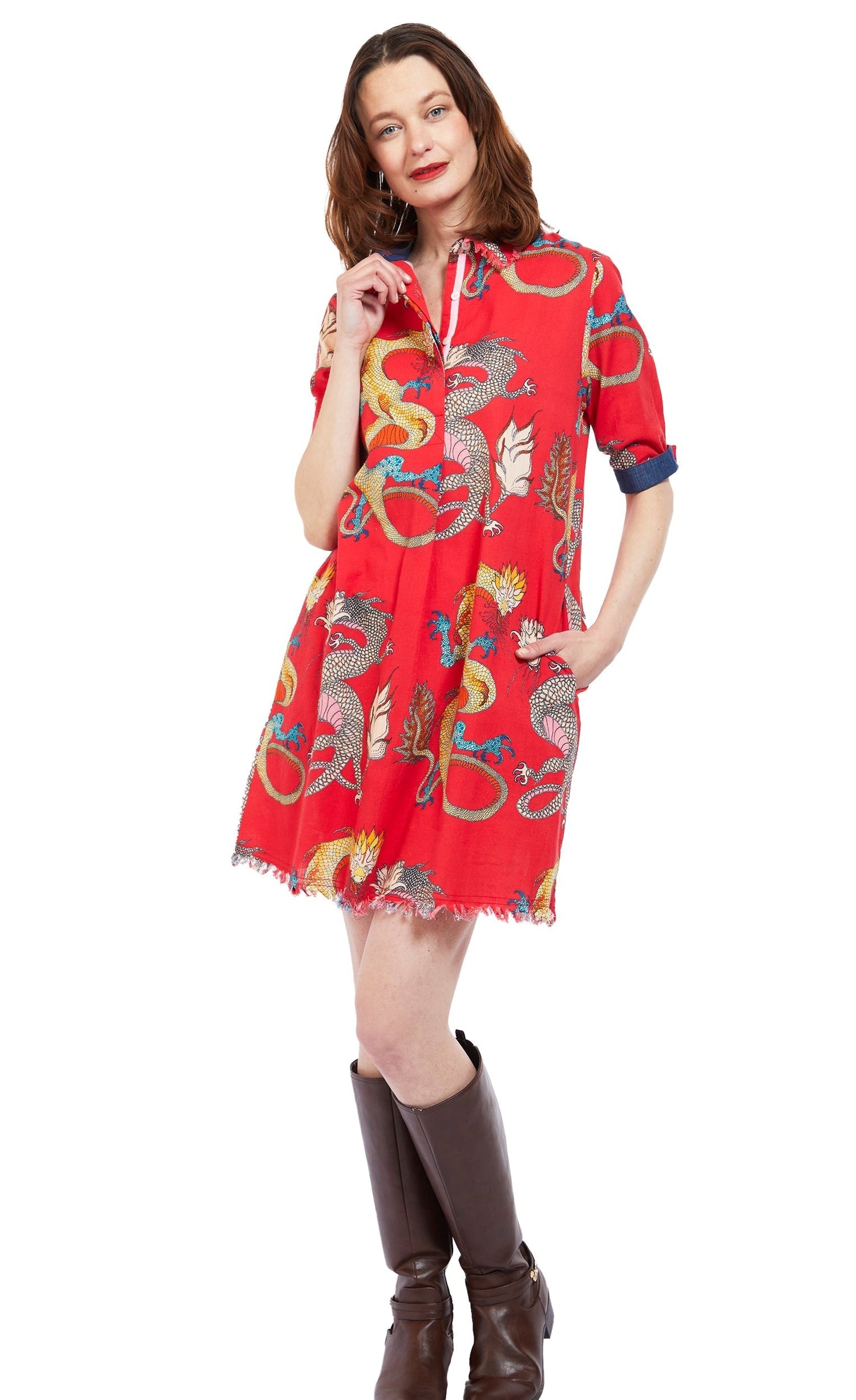 Dizzy - Lizzie | Chatham Dress Red Ground Dragon Print | Cloister Collection | DRESSES