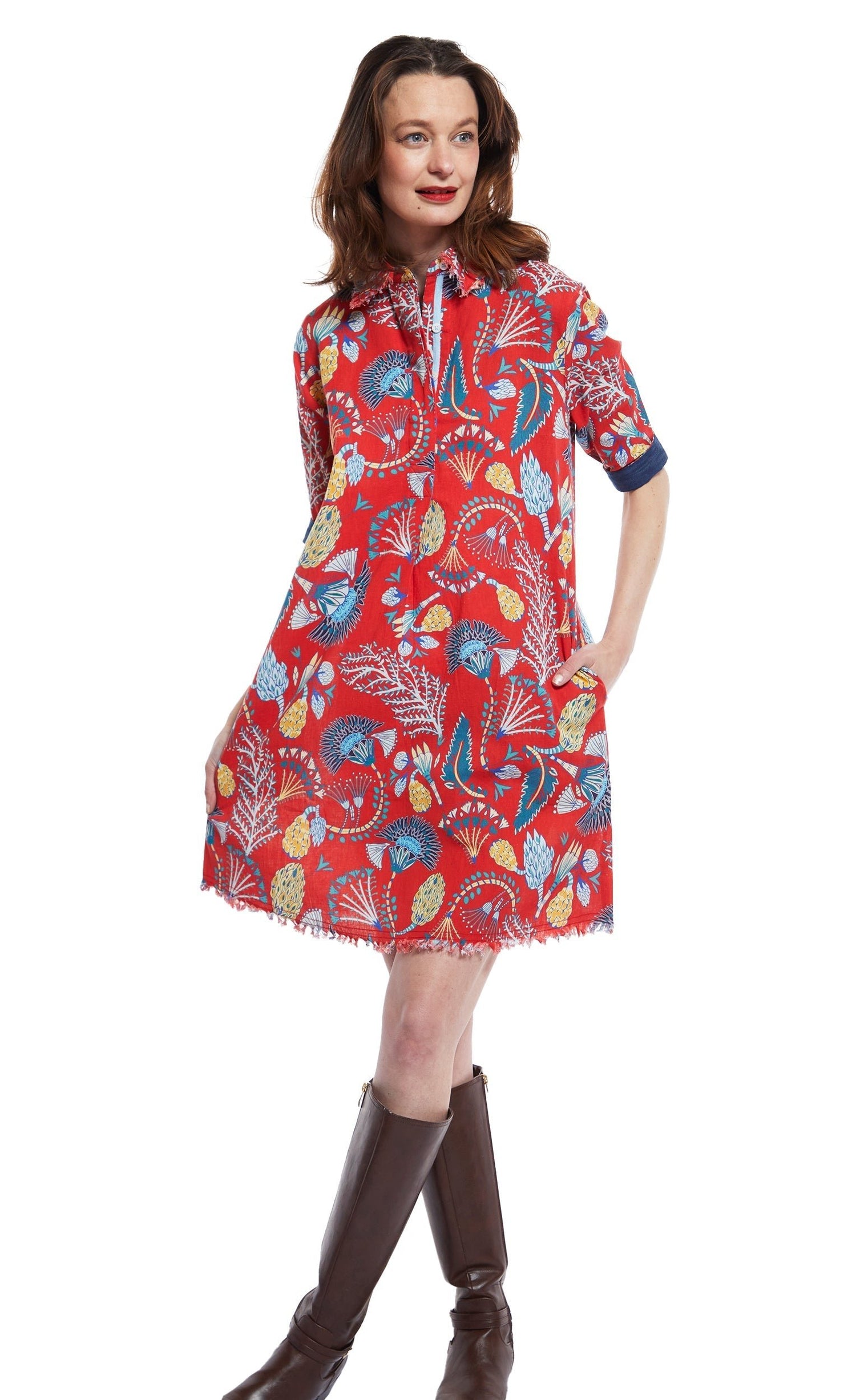 Dizzy Lizzie | Chatham Dress Red Ground With Foliage | Cloister Collection | DRESSES