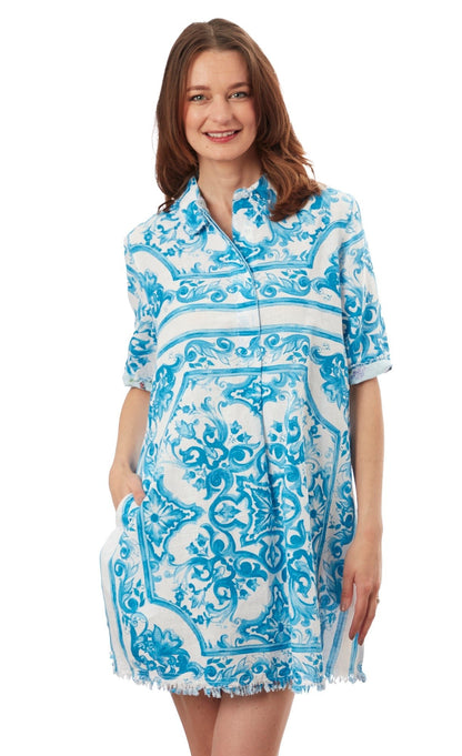 Dizzy - Lizzie | Chatham Dress Turquoise White Tile Print | Cloister Collection | Dress