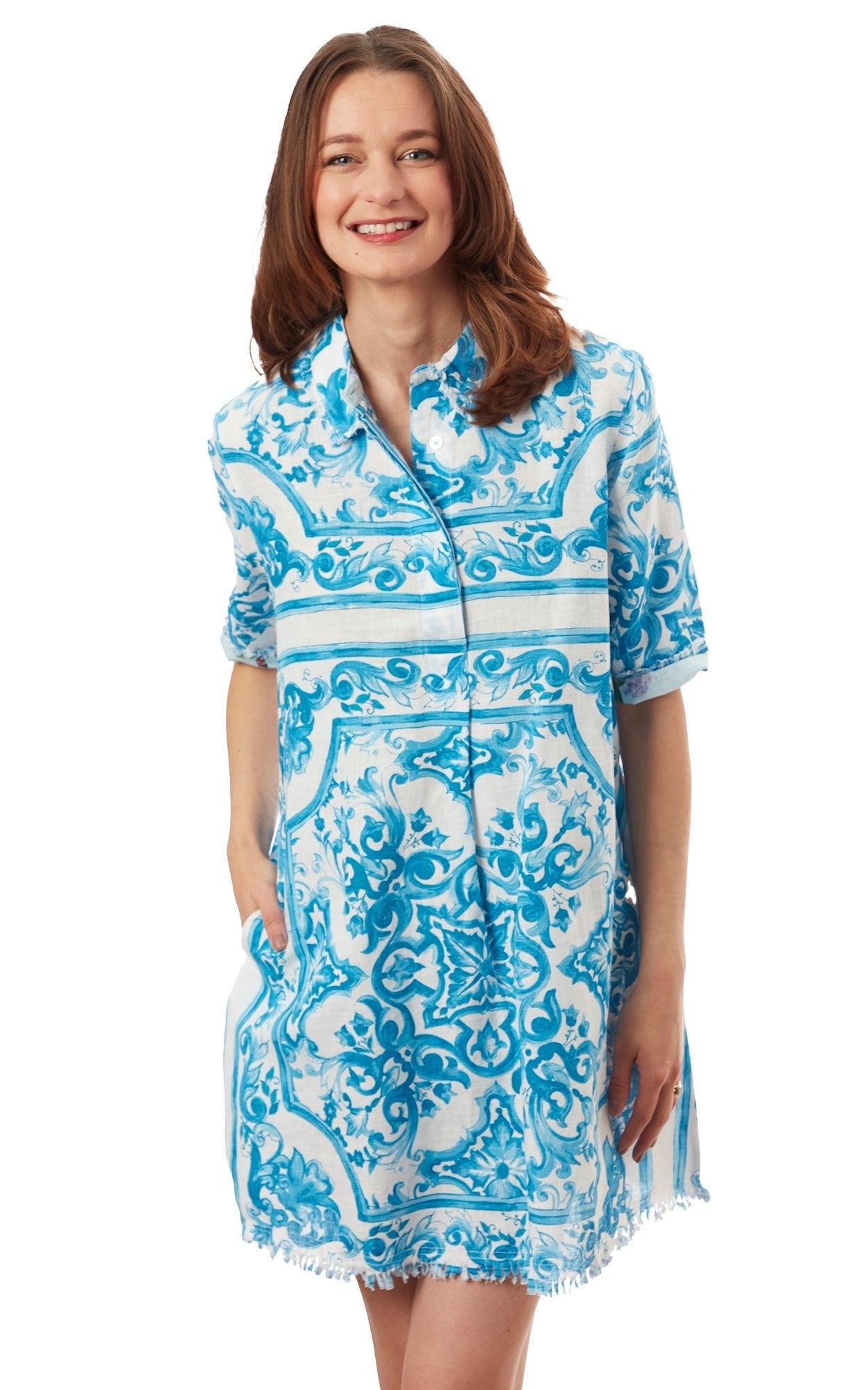 Dizzy - Lizzie | Chatham Dress Turquoise White Tile Print | Cloister Collection | Dress