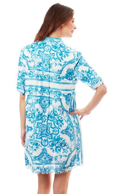 Dizzy - Lizzie | Chatham Dress Turquoise White Tile Print | Cloister Collection | Dress