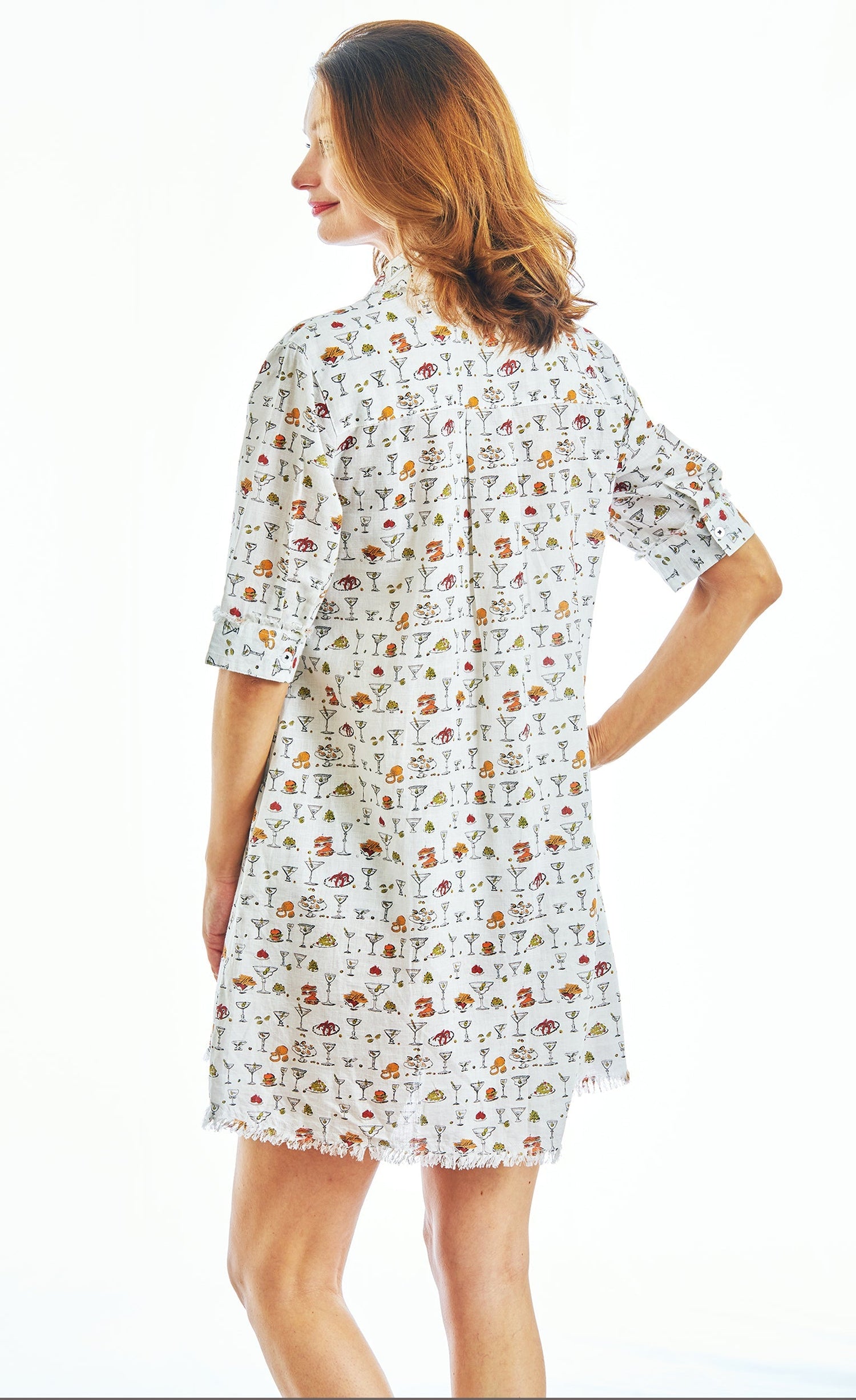 Dizzy Lizzie | Chatham Dress Whimsical Martinis And Snacks Print | Cloister Collection | DRESSES