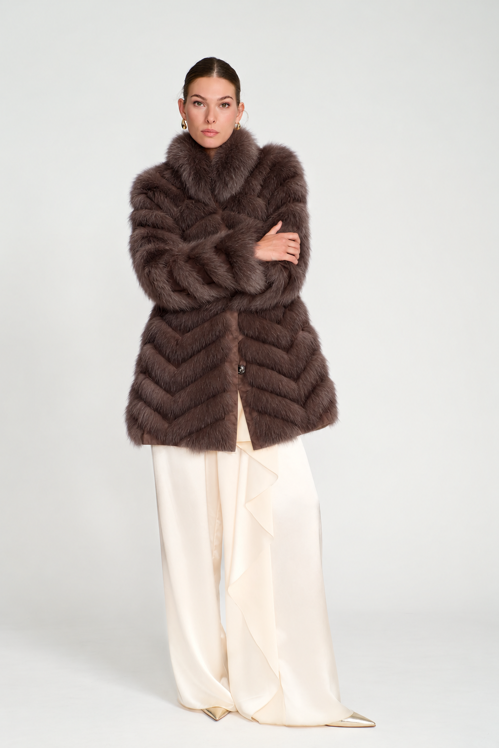 chocolate brown Reversible Silk to Fox Three Quarter Jacket 